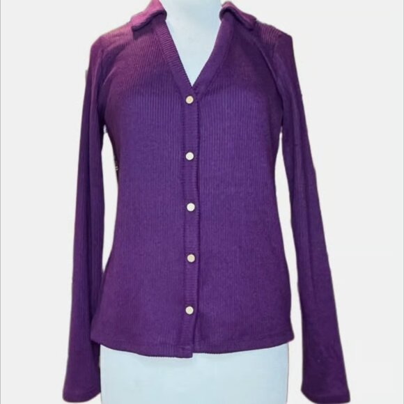 Free Assembly Purple Long Sleeve Cardigan Sweater Button Down Top Soft Large - Picture 1 of 7